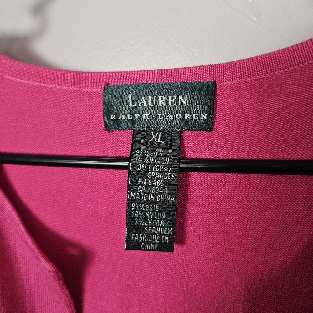 LAUREN Ralph Lauren Vintage Women's XL Pink Cardigan Button Up Silk Blend - Picture 3 of 6